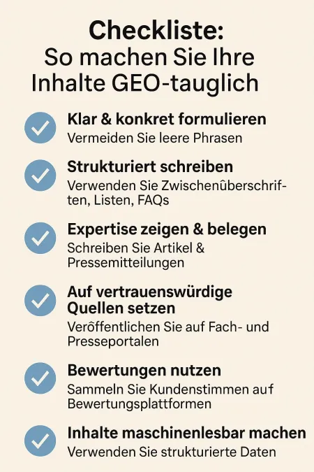 Checkliste für GEO Checkliste für GEO