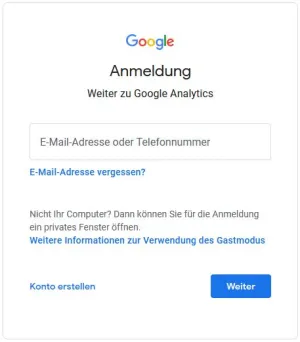 Google Analytics Anmeldung