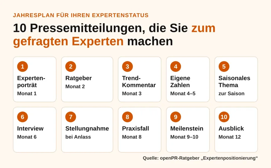 Jahresplan: 10 Pressemitteilungen, die Sie zum gefragten Experten machen (Schaubild)