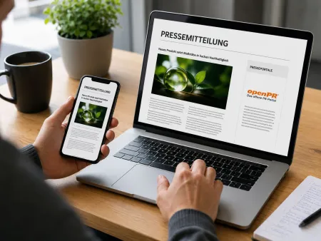 Online-Pressemitteilung auf einem Presseportal (KI-Symbolbild) Online-Pressemitteilung auf einem Presseportal (KI-Symbolbild)