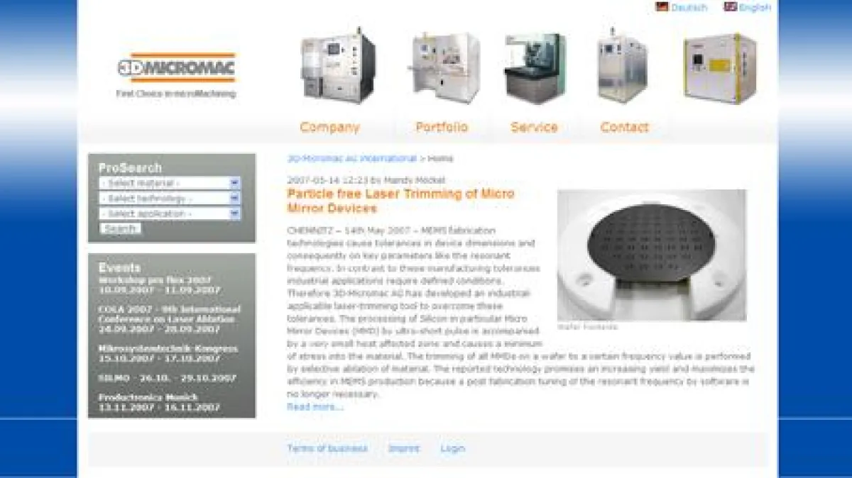 Neue Webseite der 3D-Micromac AG