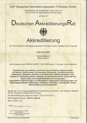 Akkreditierungsurkunde der Orga Lab focusiert auf die Konformitätsbewertung von Materialien und Produkten Bild: Akkreditierungsurkunde der Orga Lab focusiert auf die Konformitätsbewertung von Materialien und Produkten