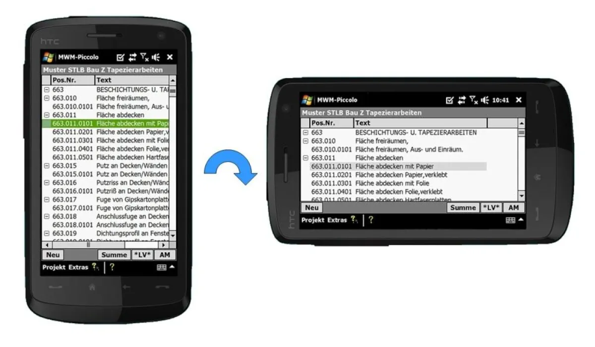 MWM-Piccolo auf dem TOUCH HD der Firma HTC - automatisch wird die Ausrichtung erkannt