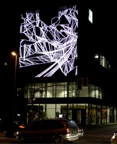 Bild: Computerkunst erleuchtet die Nacht: Hommage an Frieder Nake auf der PSD-Medienfassade