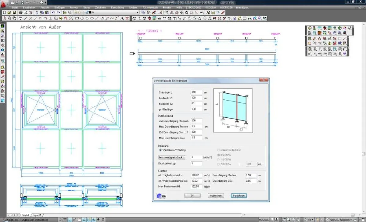 Statische Vordimensionierung der Pfosten.