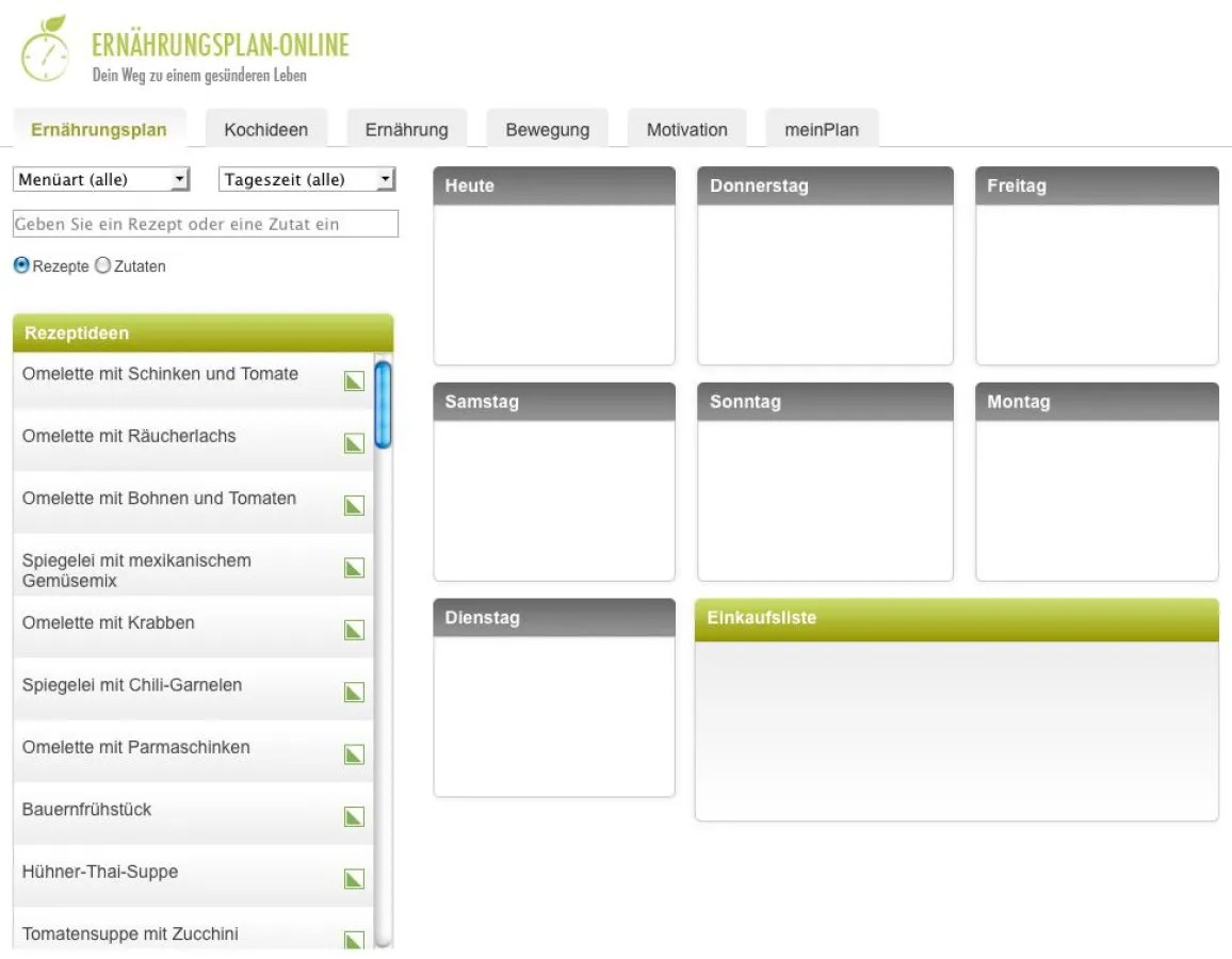 Der interaktive Ernährungsplaner