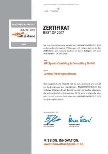 Bild: Innovationspreis-IT - Die Initiative Mittelstand zeichnet Lanista mit dem Prädikat BEST OF 2017 aus