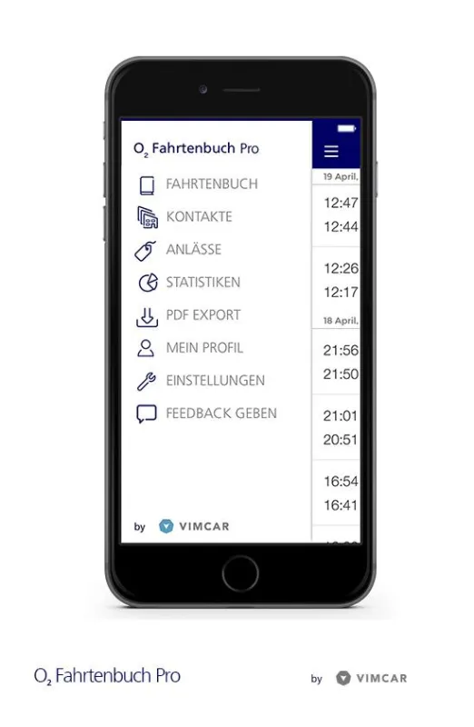 Das Menü der Telematik App von Vimcar und Telefónica. Bild: Vimcar/Telefónica