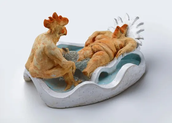 Bild: Ausstellung "unterwegs", Ben Siebenrock (Aquarelle) und Britta Hansen (Keramik)