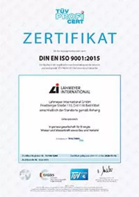 Bild: Qualitätsmanagement - Lahmeyer erfolgreich zertifiziert nach der neuen DIN EN ISO 9001:2015