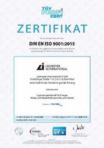 Bild: Qualitätsmanagement - Lahmeyer erfolgreich zertifiziert nach der neuen DIN EN ISO 9001:2015