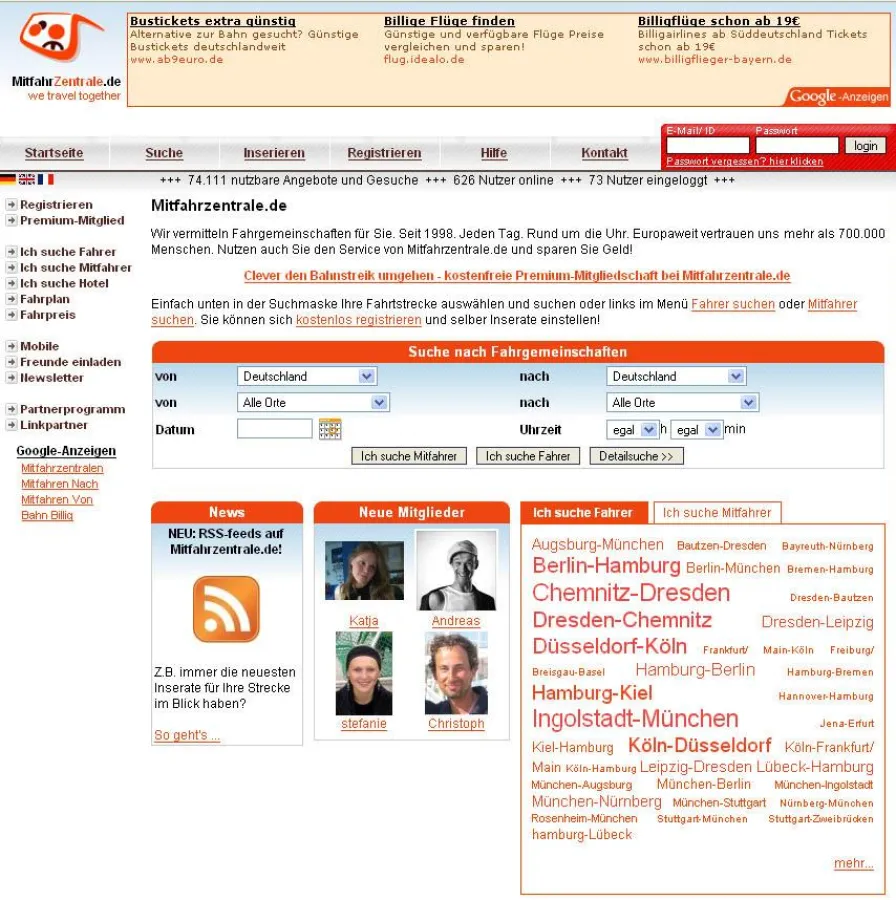 Das Portal der Mitfahrzentrale