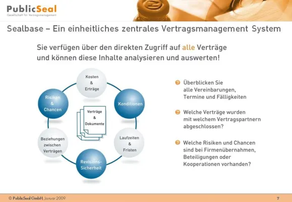 Die PublicSeal GmbH stellt Sealbase unternehmensweites Vertragsmanagement Version 2.4 vor Bild: Die PublicSeal GmbH stellt Sealbase unternehmensweites Vertragsmanagement Version 2.4 vor