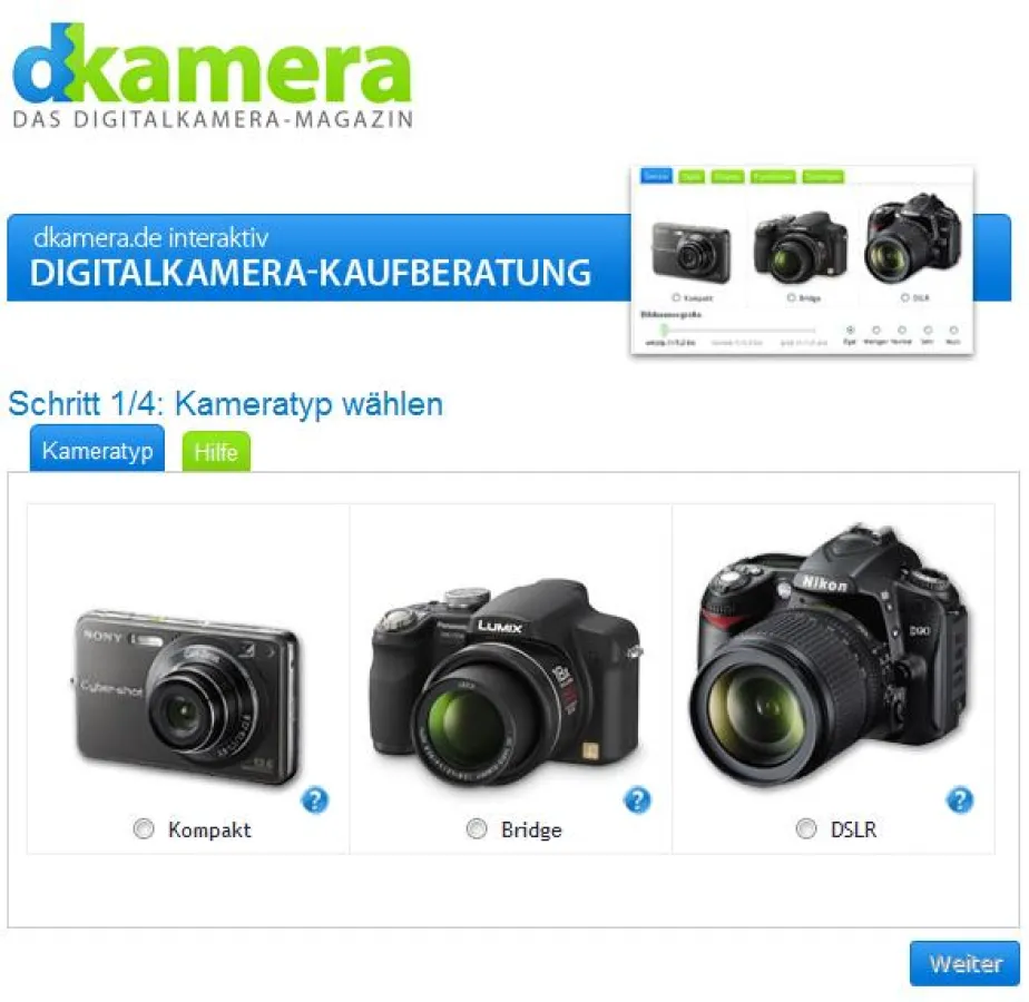 Die komfortable Web 2.0 Digitalkamera-Kaufberatung von dkamera.de