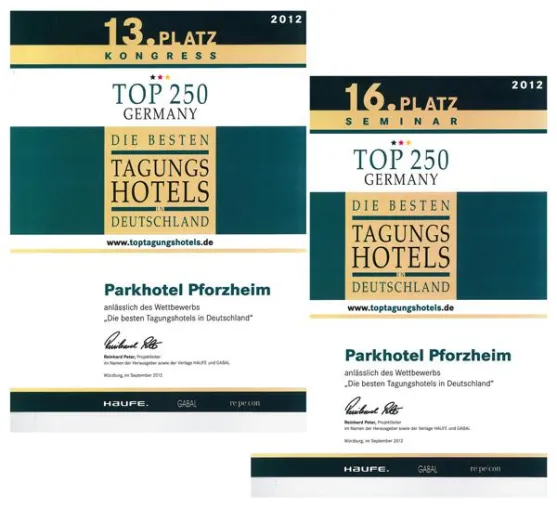 Das Parkhotel Pforzheim zählt erneut zu den besten 250 Tagungshotels in Deutschland Bild: Das Parkhotel Pforzheim zählt erneut zu den besten 250 Tagungshotels in Deutschland