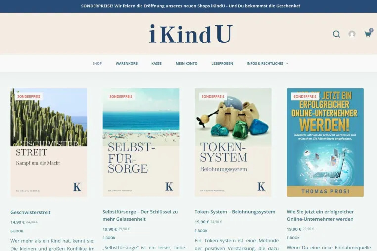 Bild: ﻿KindHilfe.de mit neuem Online-Shop und E-Books - iKindU.de - Online-Shop zum Start mit Sonderpreisen