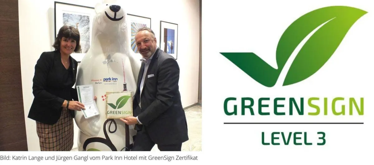 Katrin Lange und Jürgen Gangl vom Park Inn Hotel mit GreenSign Zertifikat