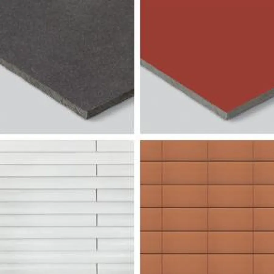 Energieeinsparfassaden von Eternit: Fassadentafel Natura PRO, Fassadentafel Pictura, Fassadenpaneel Cedral Struktur, Fassadenziegel Tonality Classic Natur.