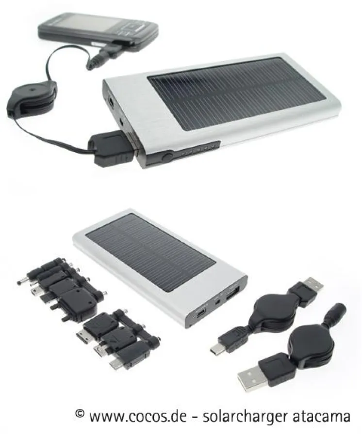 Solarcharger Atacama, aluminium  mit 1150 mah Lithium Akku, tauschbar