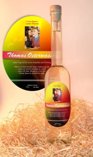 Bild: Originelles Geschenk zu Ostern und Muttertag: Wein mit persönlichem Etikett