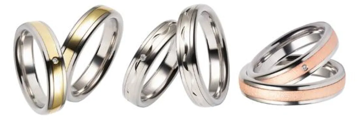 (Modelle 60044, 60045, 60047) Rauschmayer-Trauringe aus Stahl in Verbindung mit Gold!