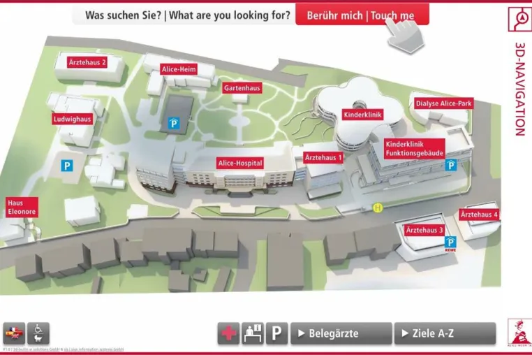 Bild: Verlaufen unmöglich: SIS realisiert digitales 3D-Wegeleitsystem im Alice Hospital Darmstadt