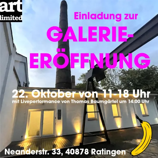 Bild: Einladung zu Galerieeröffnung mit Liveperformance des Bananensprayers Thomas Baumgärtel