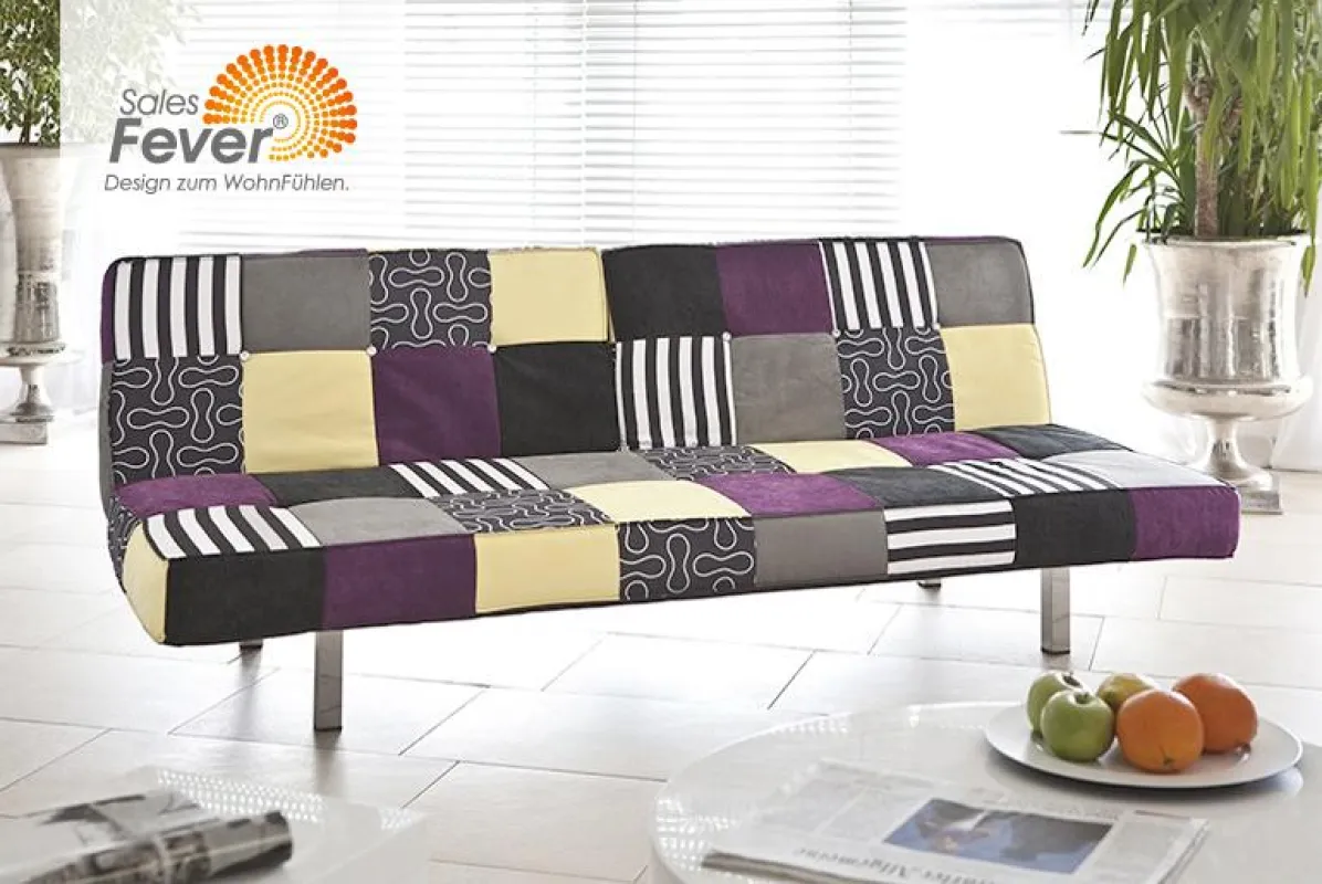 Aurora Schlafsofa patchwork mit Chrombeinen, 299 Euro von SalesFever.de