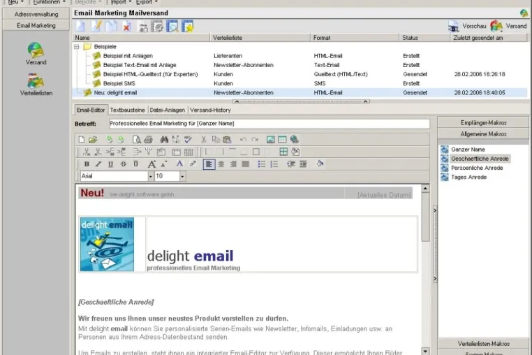 Bild: delight email 1.6: Personalisierte Serien-Mails versenden