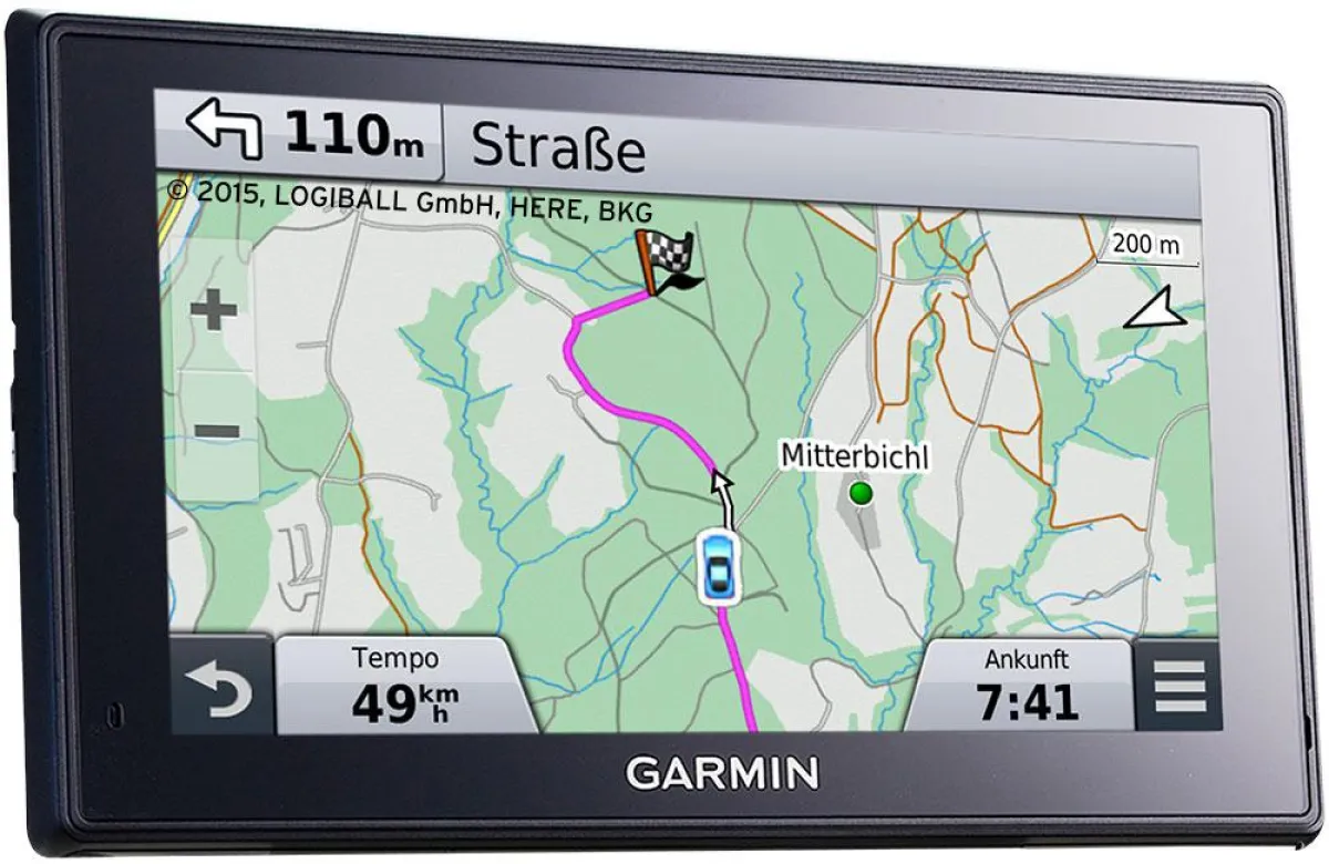 LOGIBALL-Navigation auf YellowNavAssist 650-Fahrerdisplay