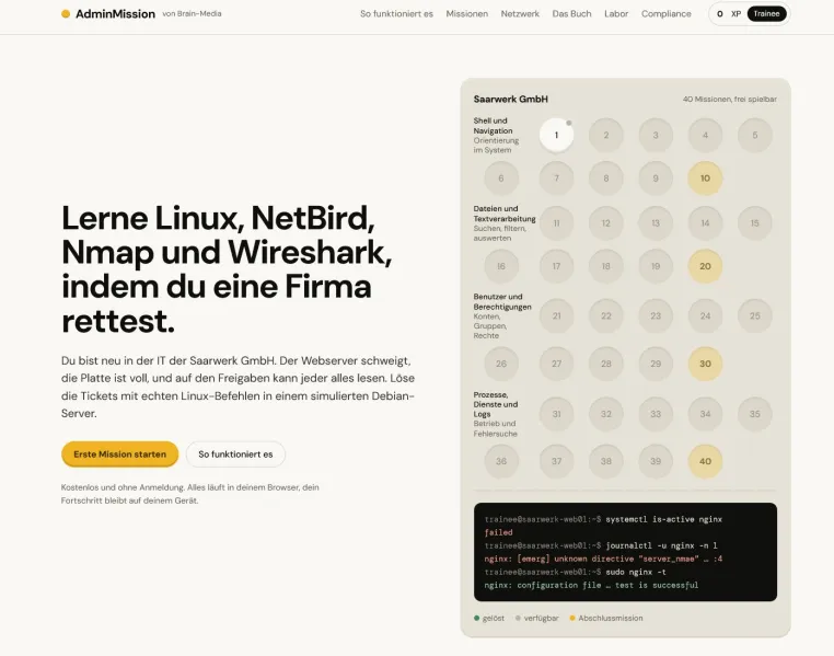 Praxislabor von Brain-Media.de: 140 kostenlose Missionen zu Linux, Netzwerksicherheit, NIS-2 und CRA Bild: Praxislabor von Brain-Media.de: 140 kostenlose Missionen zu Linux, Netzwerksicherheit, NIS-2 und CRA