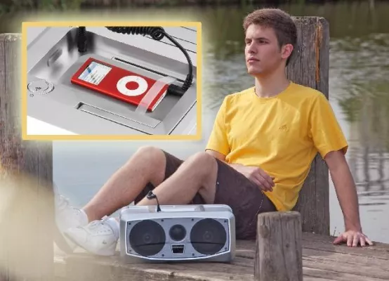 So wird der MP3-Player zum „Ghettoblaster“ - Mobiles Lautsprecher-System mit Power Bild: So wird der MP3-Player zum „Ghettoblaster“ - Mobiles Lautsprecher-System mit Power