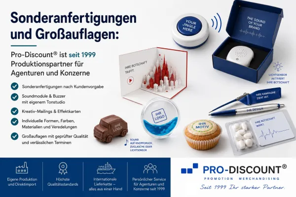 Bild: Sonderanfertigungen und Großauflagen: Pro-Discount®, seit 1999 Produktionspartner für Agenturen und Konzerne