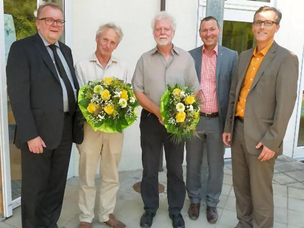 (v. l.) Prälat M. H. F. Brock, Sebastian Schlaich, Dr. Edgar Kessler, Dr. B. Broll, Dr.  M. Nachbaur