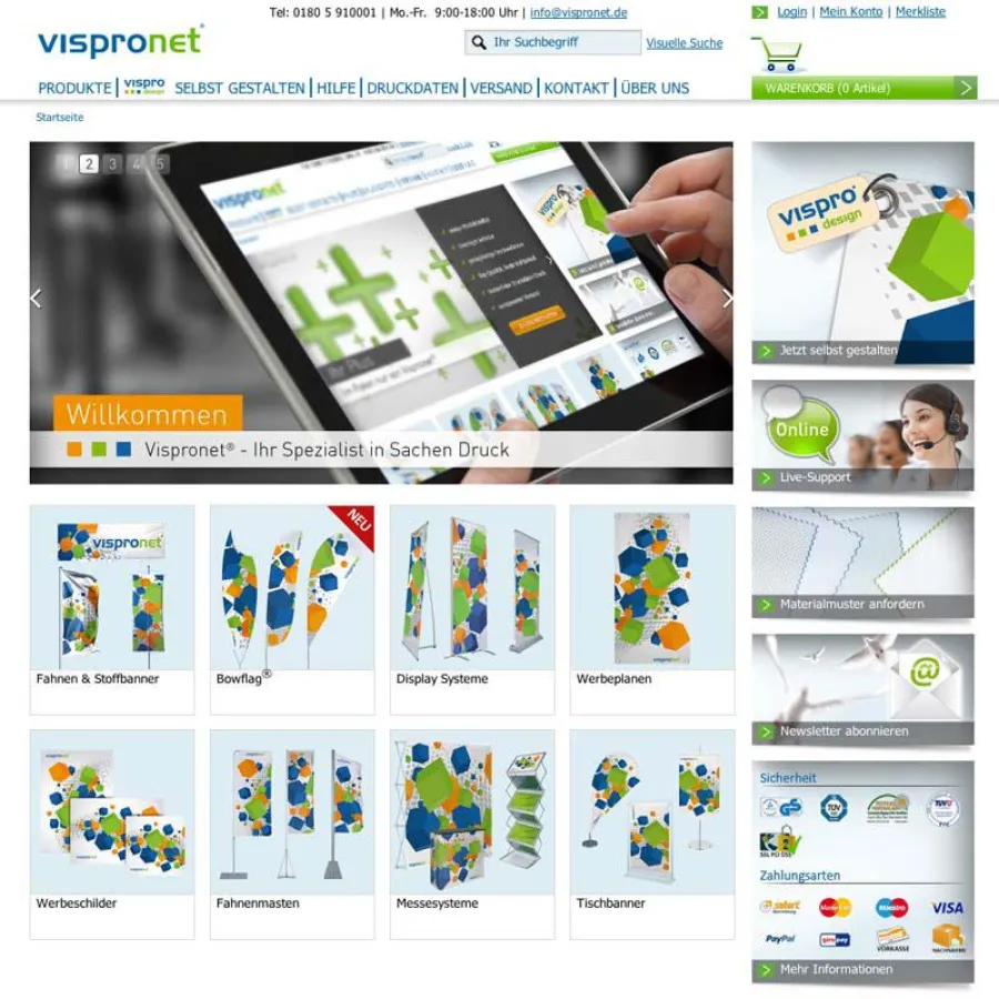 Startseite des Vispronet® Online-Shops