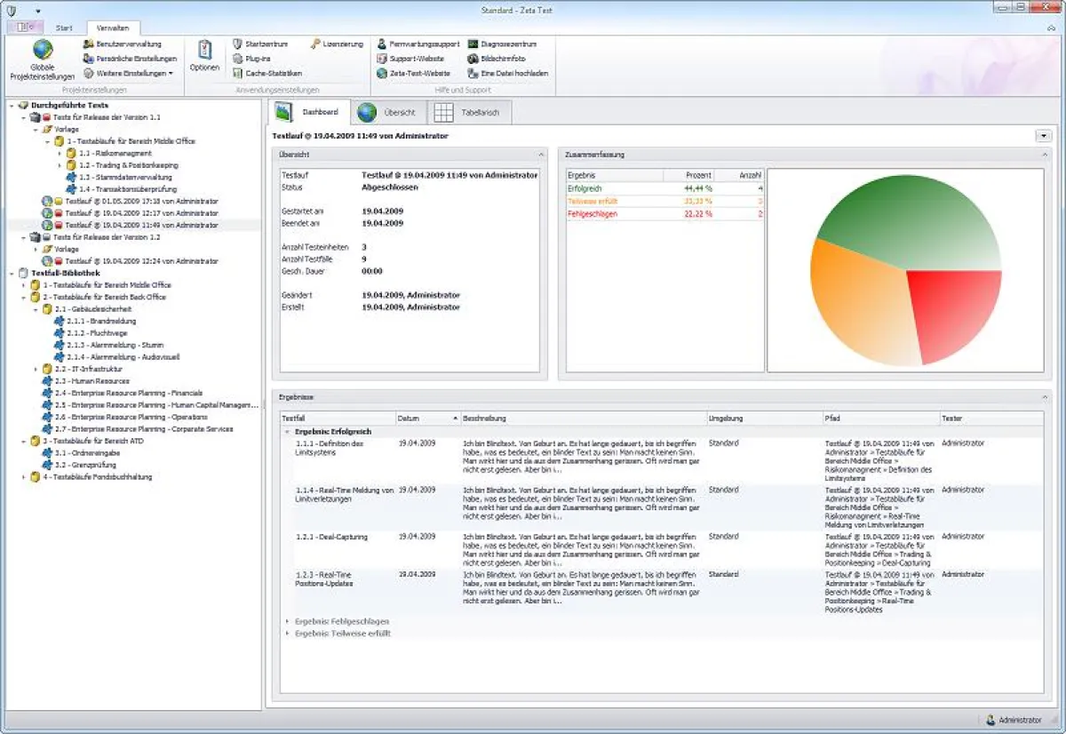 Screenshot Zeta Test Management Software