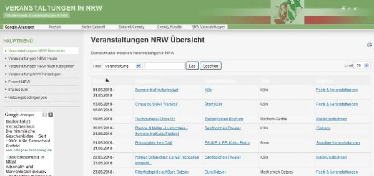 Der neue Veranstaltungskalender für NRW informiert über aktuelle Termine