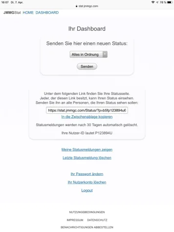 Bild: JMMGStat: Freunde und Familie informiert halten