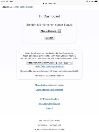 Bild: JMMGStat: Freunde und Familie informiert halten