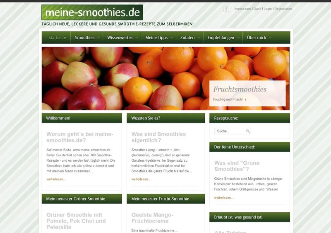 Screenshot der Startseite von www.meine-smoothies.de