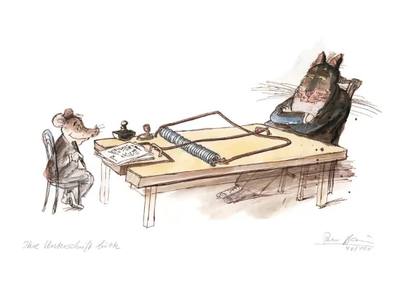 Bild: Ganz oder gar nicht | Ausstellung mit Karikaturen von Peter Bauer bei der Kunsthandlung Langheinz