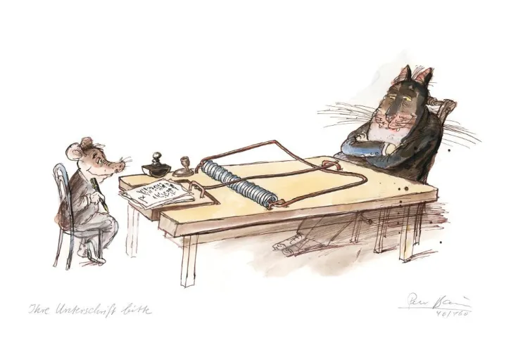 Bild: Ganz oder gar nicht | Ausstellung mit Karikaturen von Peter Bauer bei der Kunsthandlung Langheinz