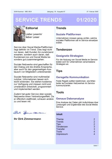 Bild: „Service über Social Media“ – Aktuelle Ausgabe des Newsletter SERVICE TRENDS jetzt erhältlich
