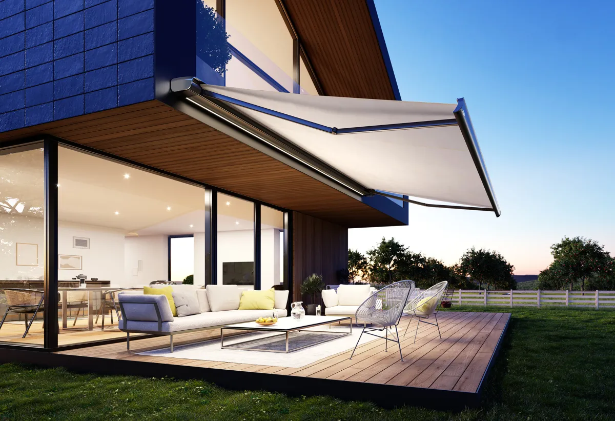 Die Kassettenmarkise MX-2 von markilux kommt in einem fließend-leichten, eleganten Design daher.  (© markilux)