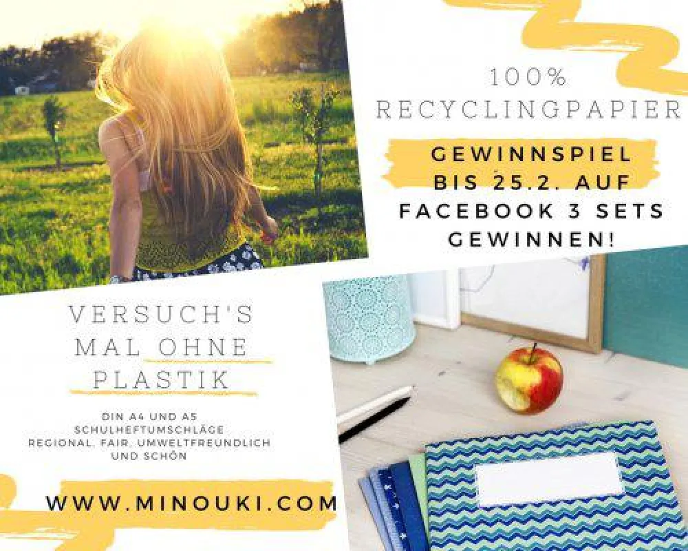 Jetzt gewinnen - Öko-Heftumschläge für Schulhefte aus 100% Recyclingpapier