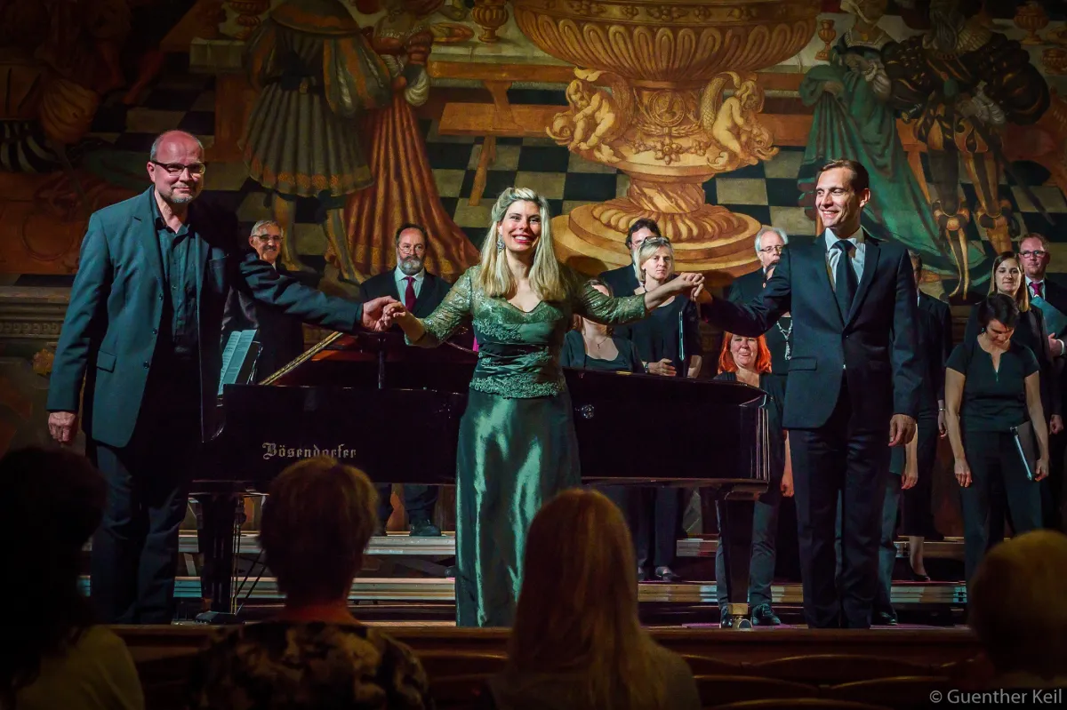 vox nova mit Thomas Pfeiffer, Ute Ziemer, Felix Mayer, April 2018 (© vox nova e. V., Fotograf: von Günther Keil)