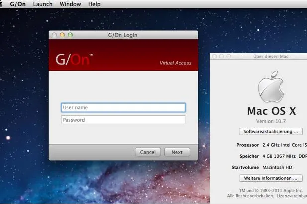 Bild: Remote Access für Lion: Die virtuelle Access-Plattform G/On von Giritech unterstützt Mac OS X 10.7