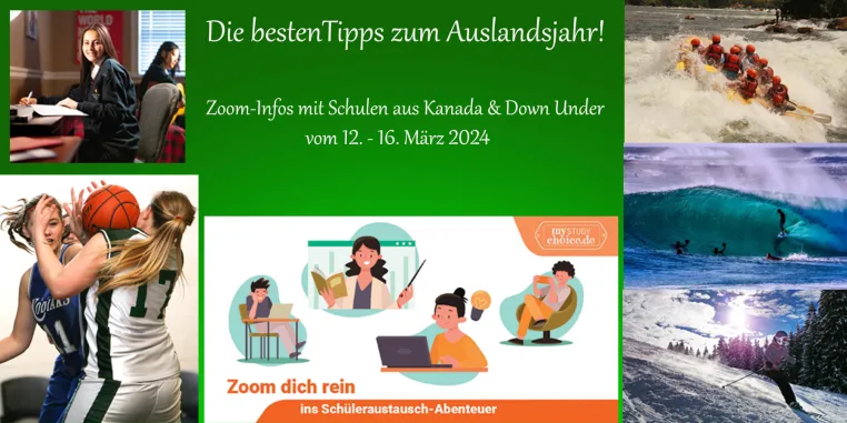 Tipps fürs erfolgreiche Auslandsjahr! Live-Online-Infos vom 12.-16.3.24 mit Schulen aus Kanada & Down Under Bild: Tipps fürs erfolgreiche Auslandsjahr! Live-Online-Infos vom 12.-16.3.24 mit Schulen aus Kanada & Down Under