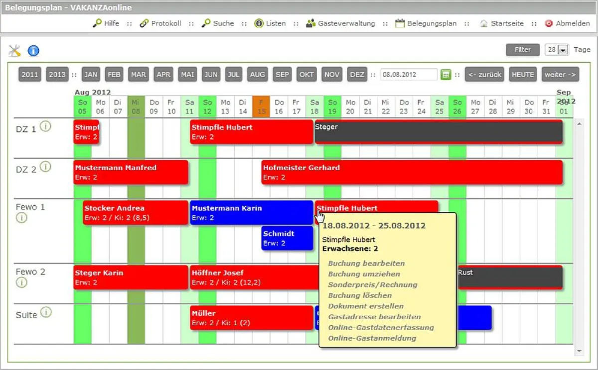 Belegungsplan VAKANZAonline 2.0