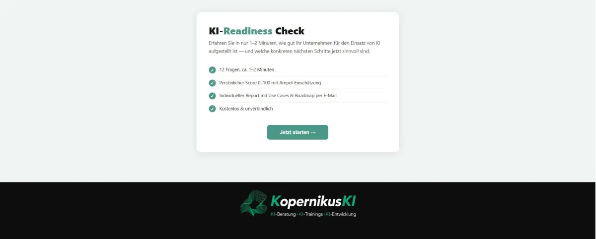 KI-Readiness Check von KopernikusKI – kostenlos den eigenen KI-Reifegrad messen (© KopernikusKI / bellboxx GmbH)